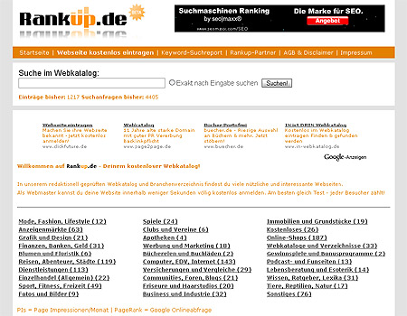 Rankup.de - Rank up your Site! Webkatalog und Webverzeichnis - Screenshot