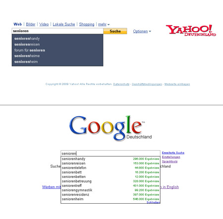 Suggest Suche bei Google und Yahoo nach Senioren