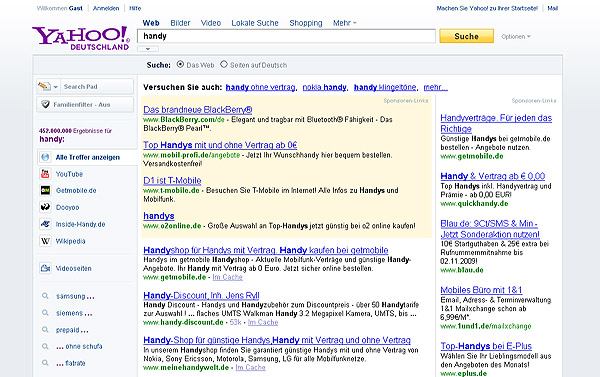 Suchmaschine Yahoo - Neue Optik